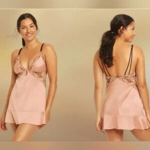 Auden Lightly Lined Pink Rose Babydoll Nightie NWT Size Large